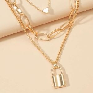 Gold Tone Layered Charm Pendant Necklace